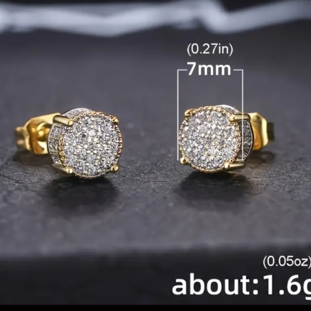 Fancy Round Shaped Stud Earrings Paved Shiny CZ Stone Silver Color/Golden Everyd